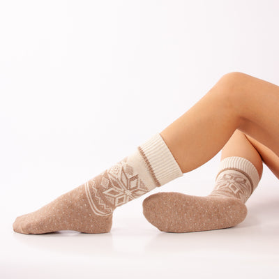 Calcetines de Lana de Cordero Cristales de Nieve Beige