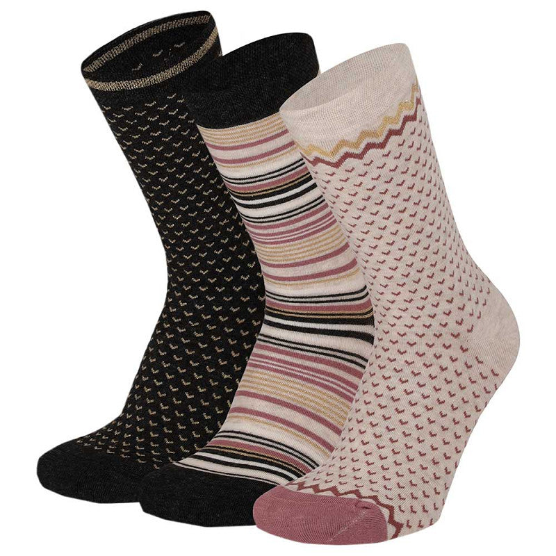 Meias clássicas com padrão, para mulher, em fibra de bambu, na cor rosa e bege. Meias frescas e suaves.