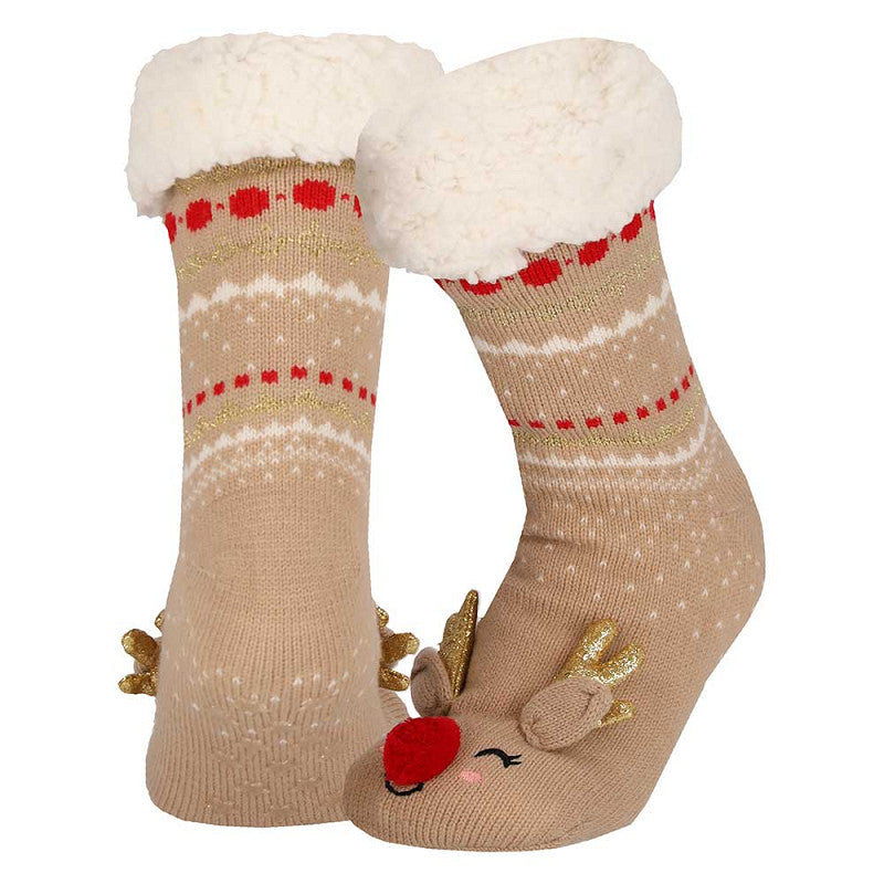 Calcetines Antideslizantes y Calientes de Navidad para Mujer – Reno
