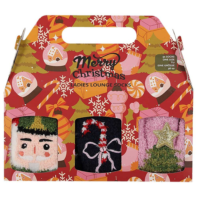 Caja de Regalo con 3 Pares de Calcetines Antideslizantes de Navidad
