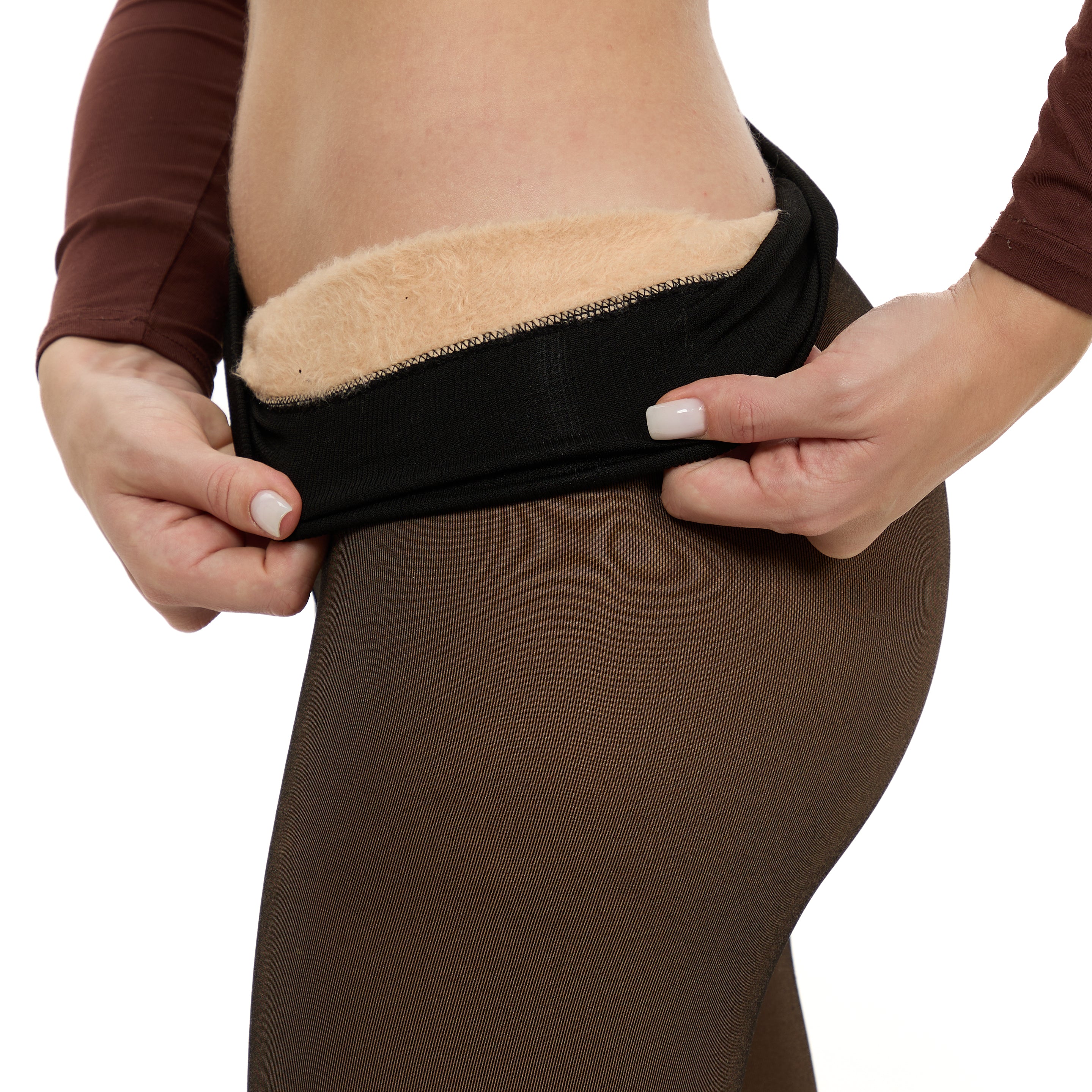 Collants Térmicos com Efeito Transparente - Castanho