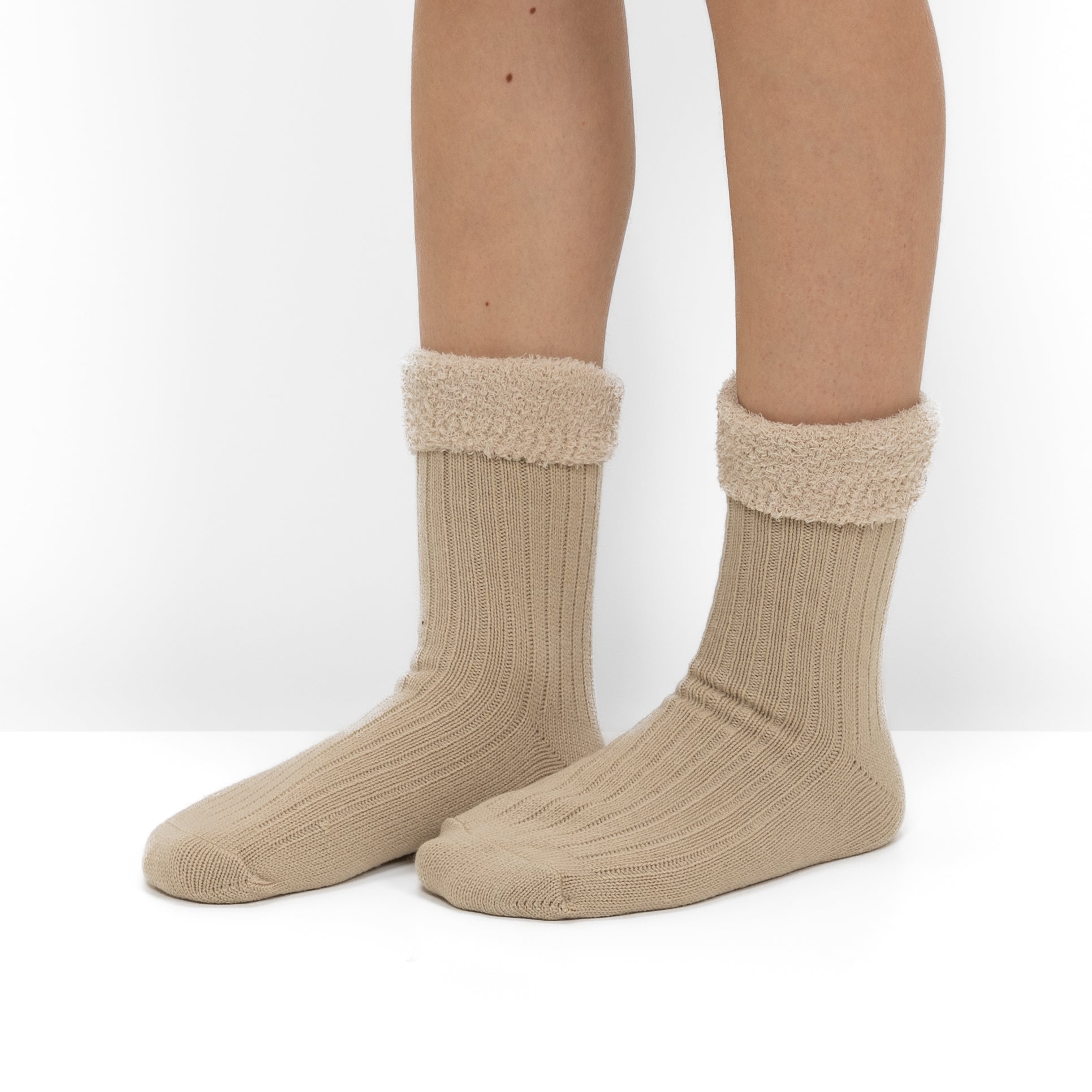 Calcetines de Punto Acanalado con Interior Polar - Beige
