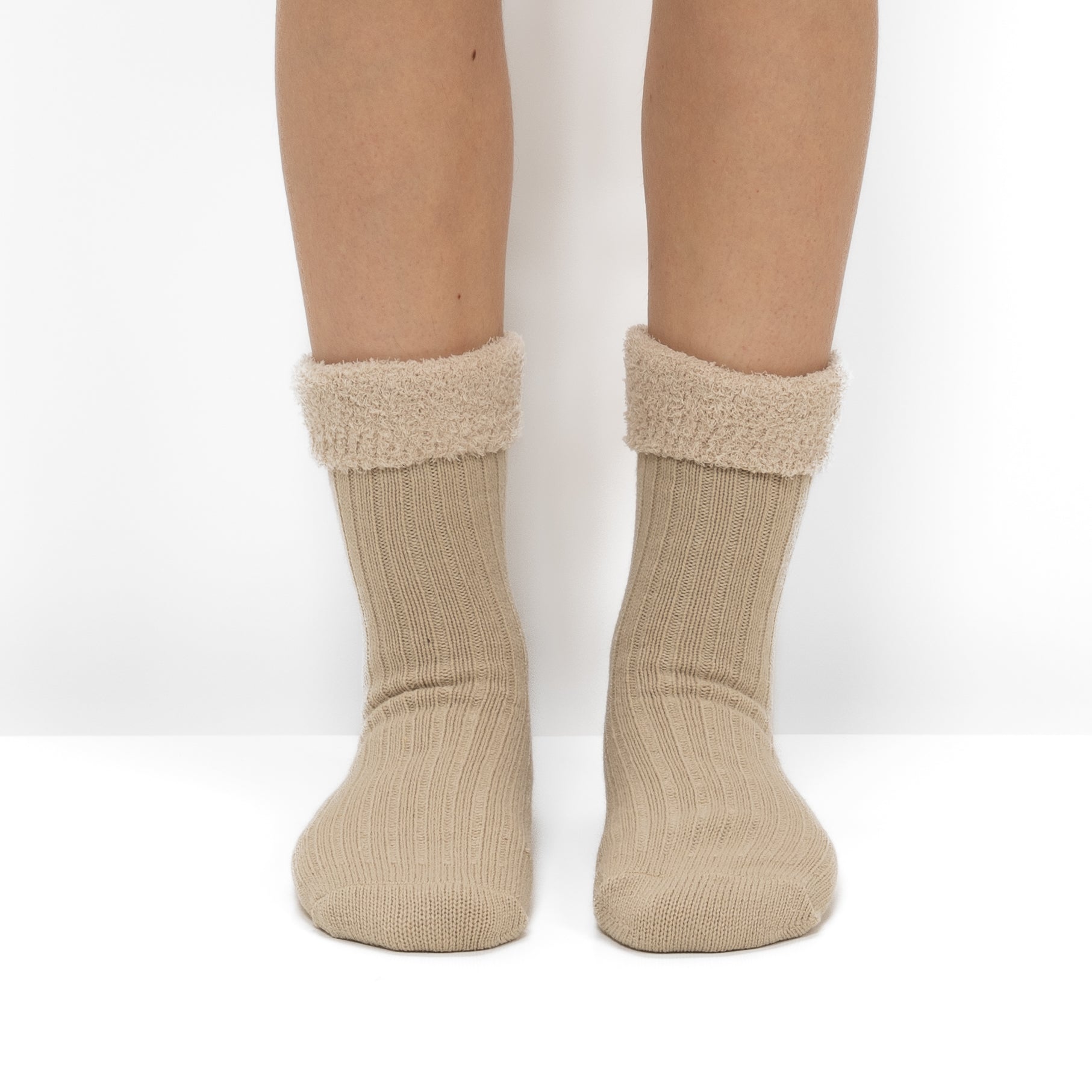 Calcetines de Punto Acanalado con Interior Polar - Beige