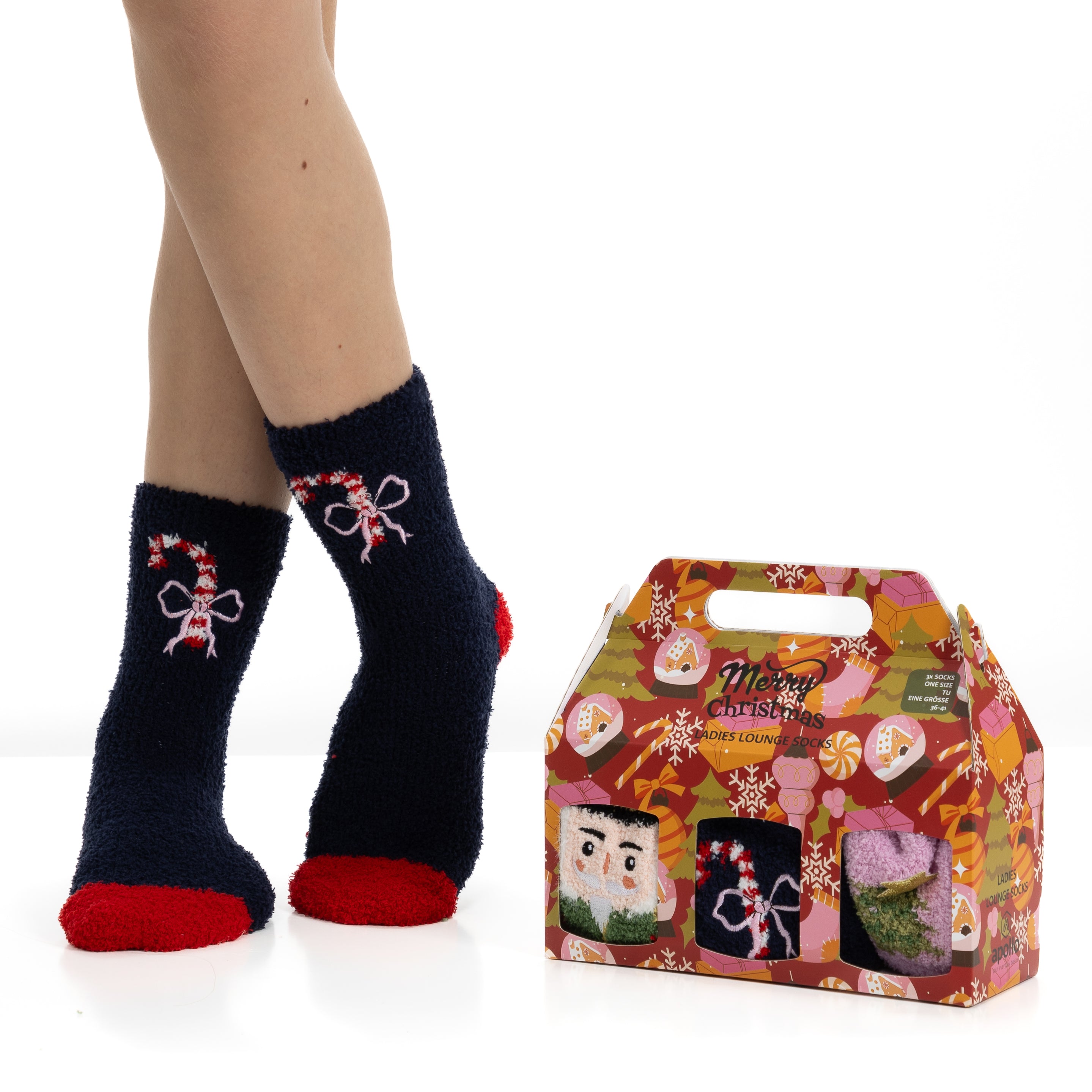 Caja de Regalo con 3 Pares de Calcetines Antideslizantes de Navidad