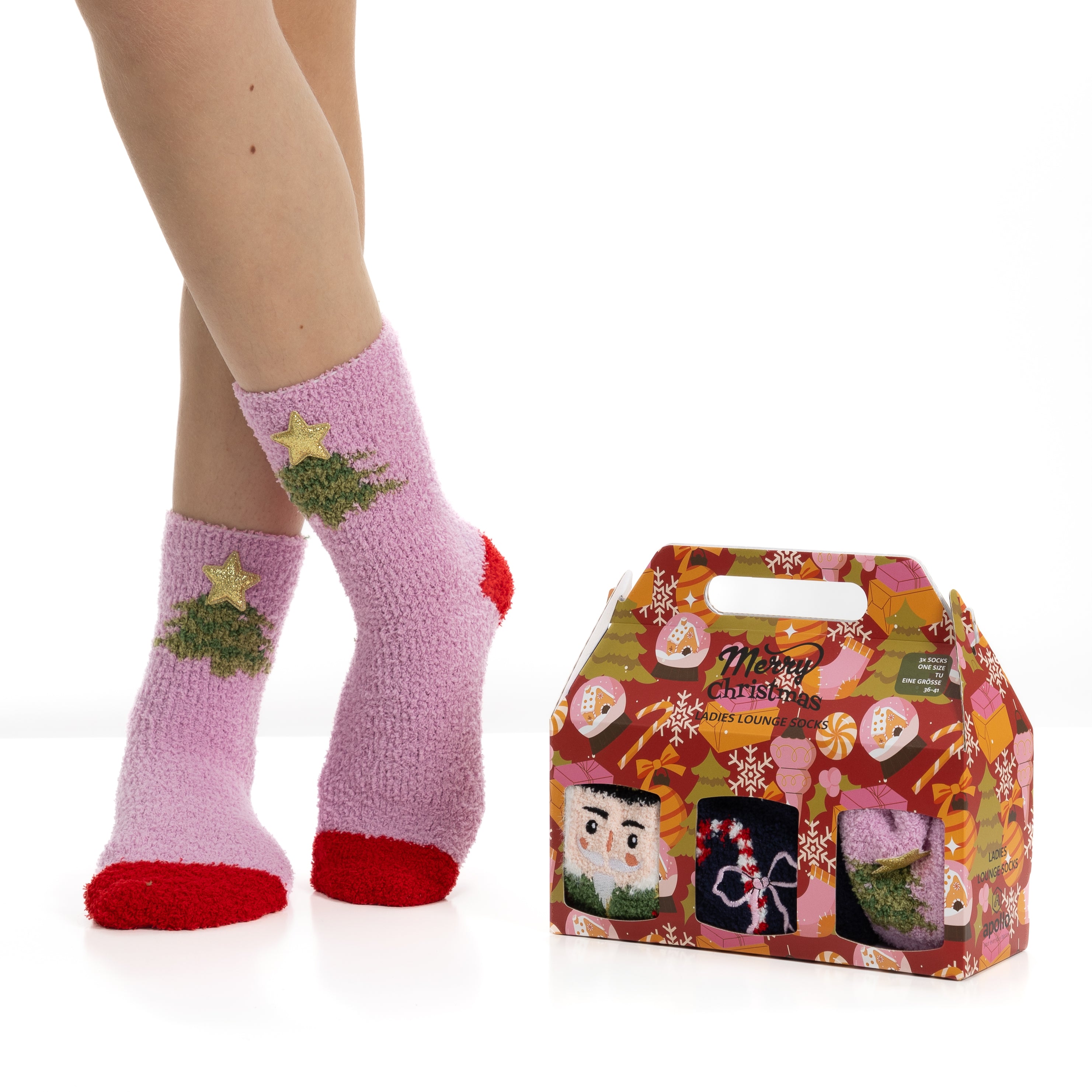 Caja de Regalo con 3 Pares de Calcetines Antideslizantes de Navidad