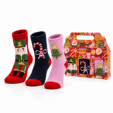Caixa Presente de Meias de Natal • Pack 3 Pares Antiderrapantes • Merry Christmas
