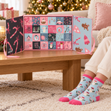 Calendário do Advento Infantil com 24 Janelas e 12 Pares de Meias em Algodão • Natal Rosa