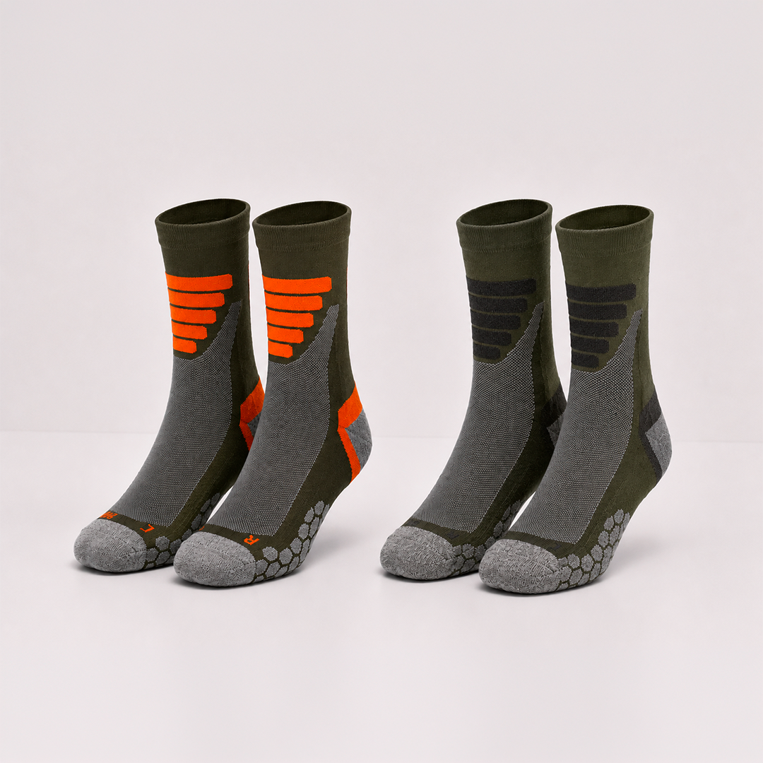 Meias Técnicas Caminhada “Coolmax®” ● Proteção ● Pack 2 Pares ● Multi Verde