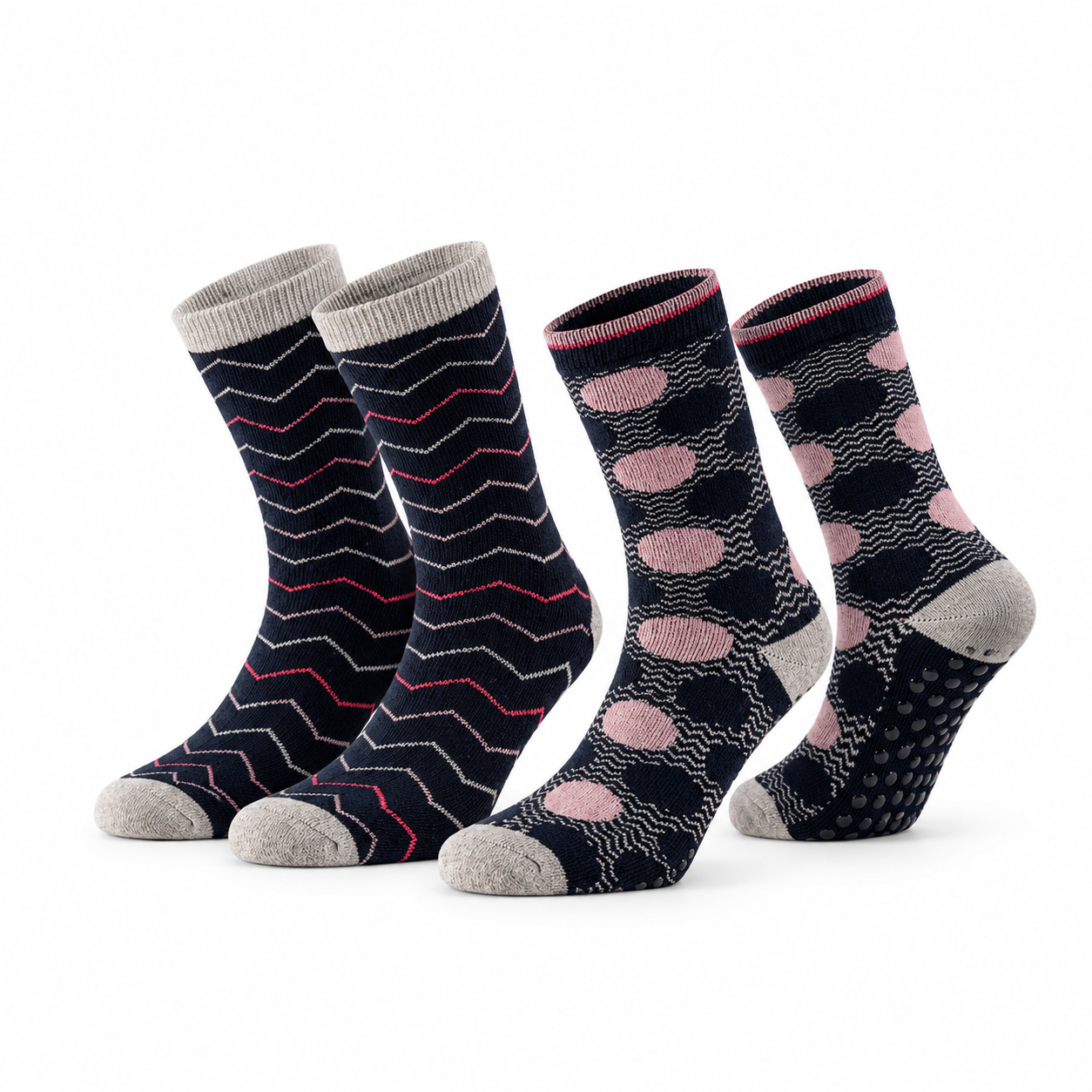 Pack de 2 Pares de Calcetines de Casa Antideslizantes de Algodón • Lunares y Zigzag