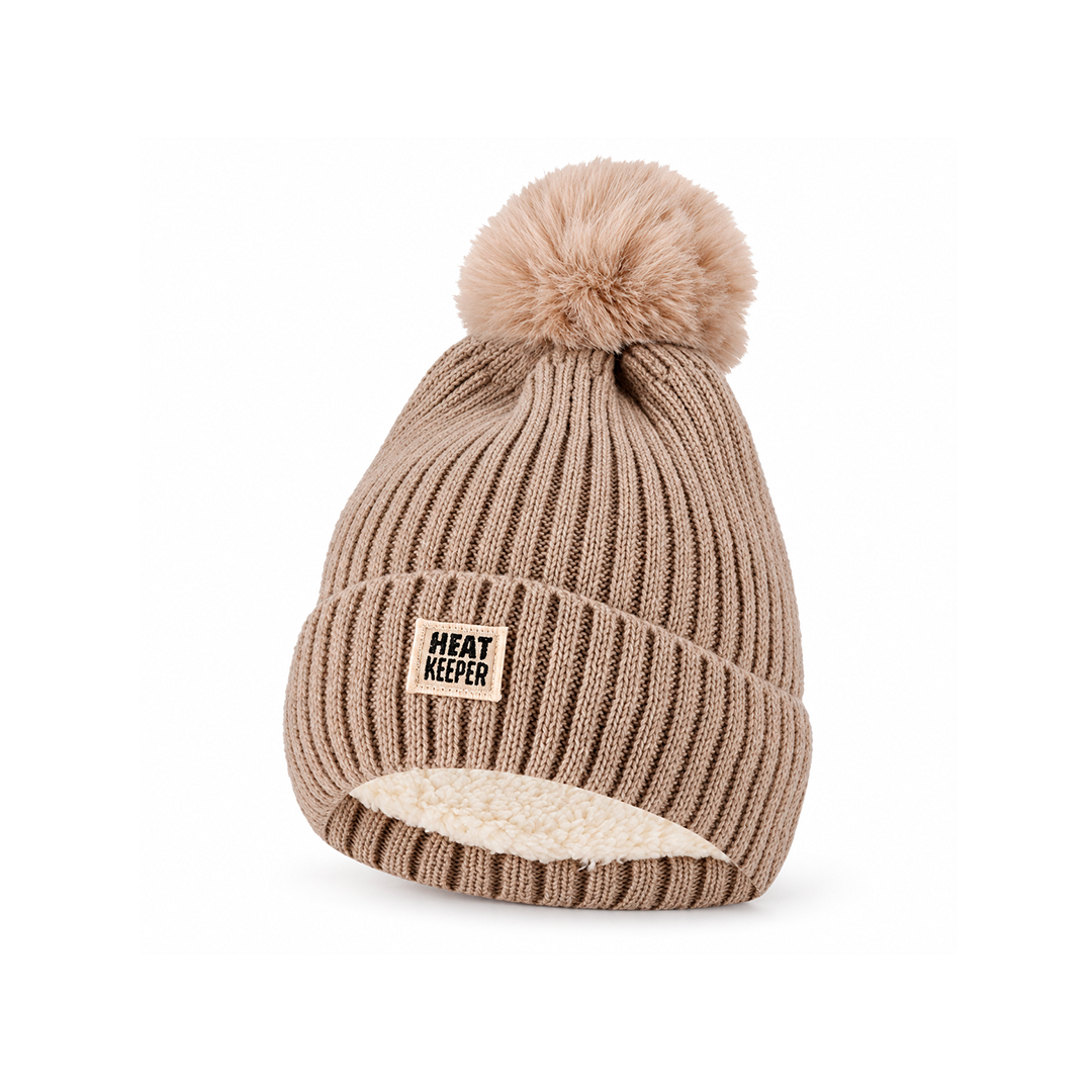 Gorro Térmico Heatkeeper TOG 1,9 con Pompón y Forro Polar • Beige