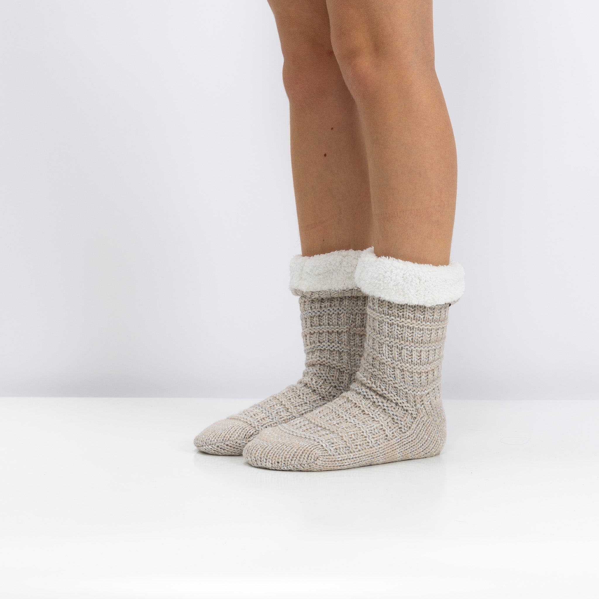 Meias Acolchoadas Antiderrapantes em Malha Bege