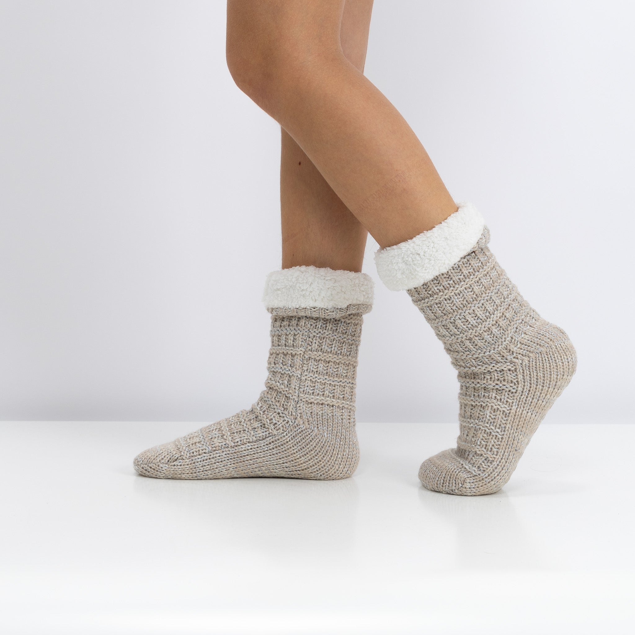 Meias Acolchoadas Antiderrapantes em Malha Bege