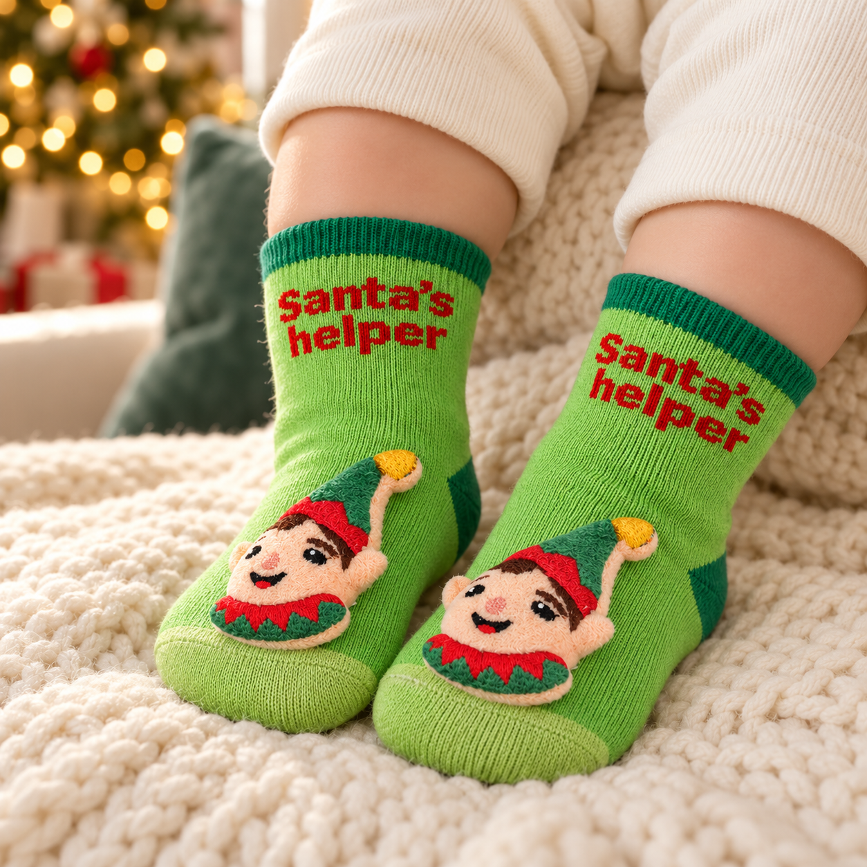 Meias de Natal para Bebé em Algodão com Antiderrapante • Duende Verde
