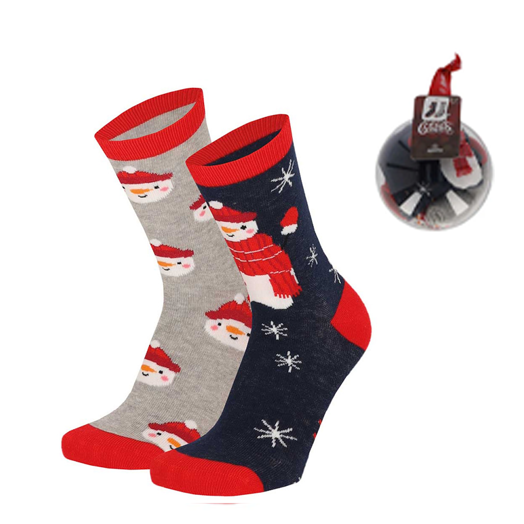 Bola de Navidad con 2 Pares de Calcetines para Niños - Muñeco de Nieve