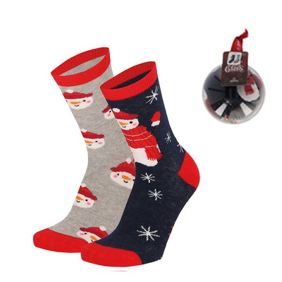 Bola de Navidad con 2 Pares de Calcetines para Niños - Muñeco de Nieve