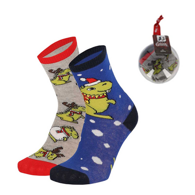Bola de Navidad con 2 Pares de Calcetines para Niños - Dinosaurio