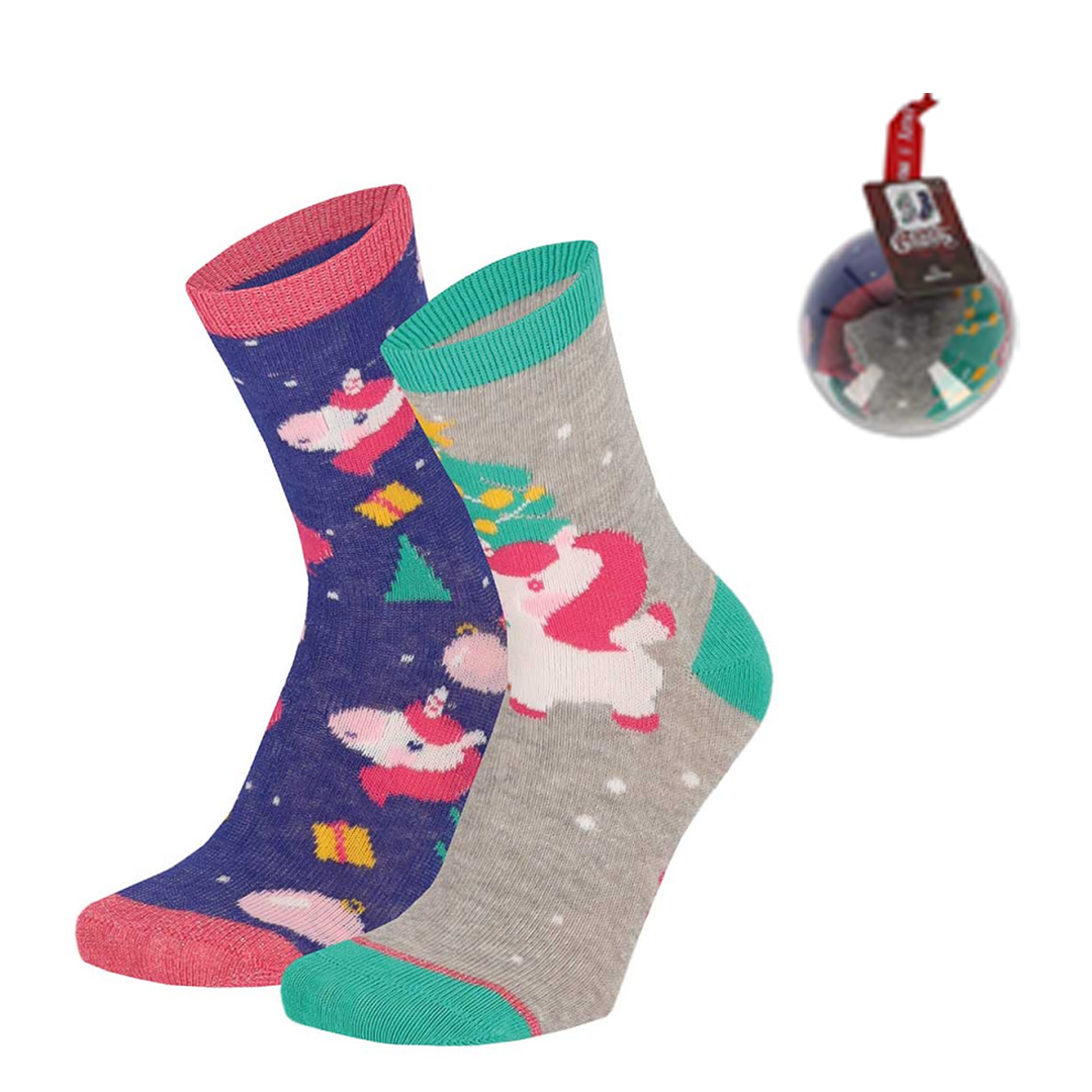 Bola de Navidad con 2 Pares de Calcetines para Niños - Unicornio