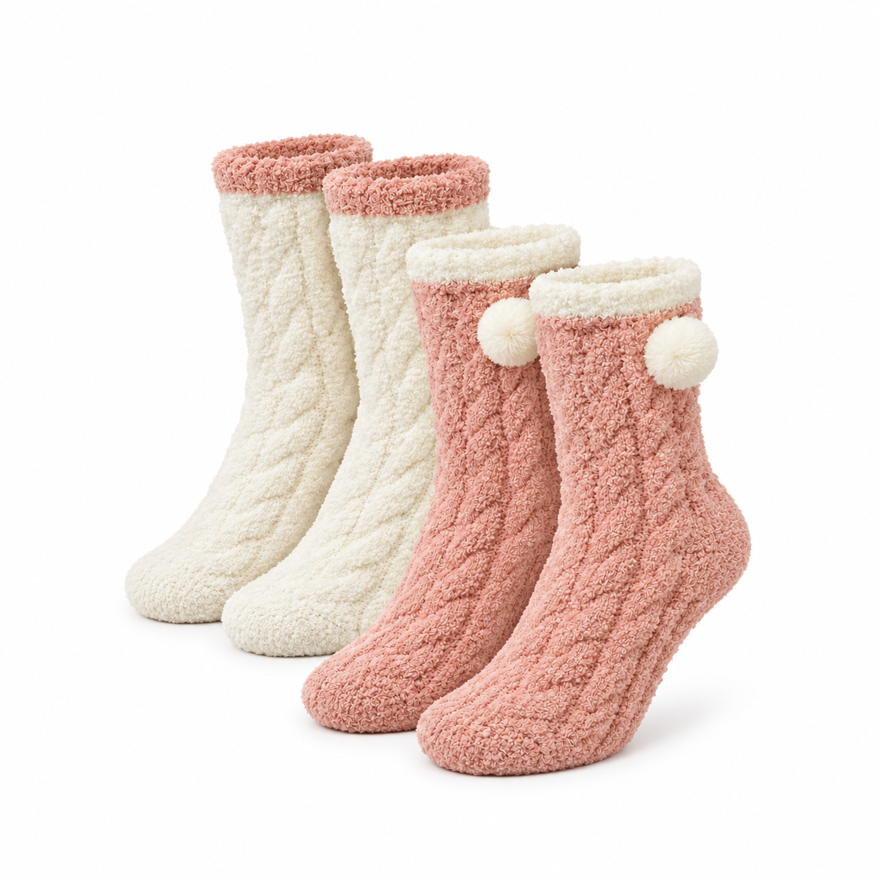 Calcetines de Casa Supersuaves Pack 2 Pares • Rosa y Crudo