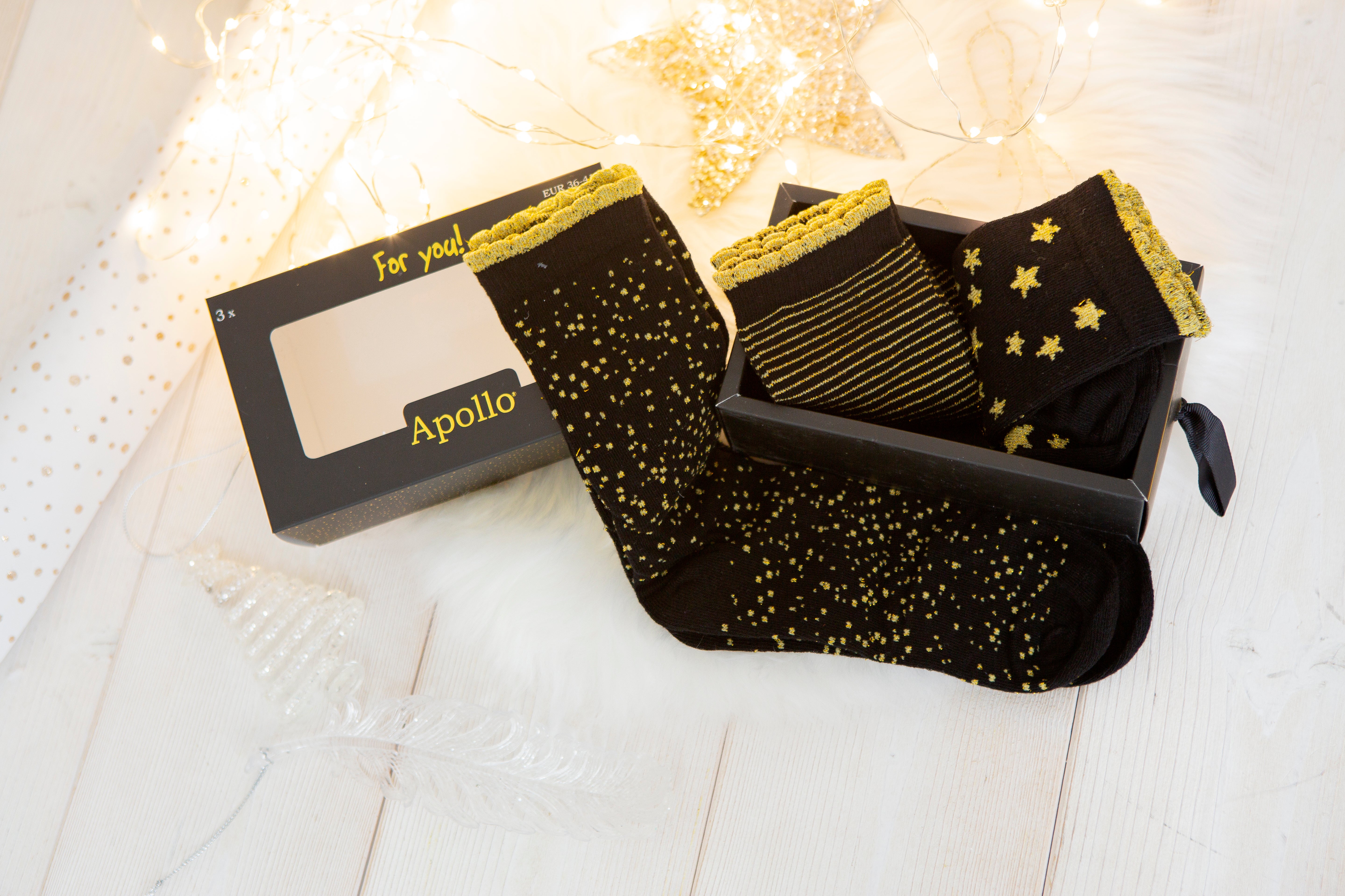 Caja Regalo 3 Pares de Calcetines Glitter Gold