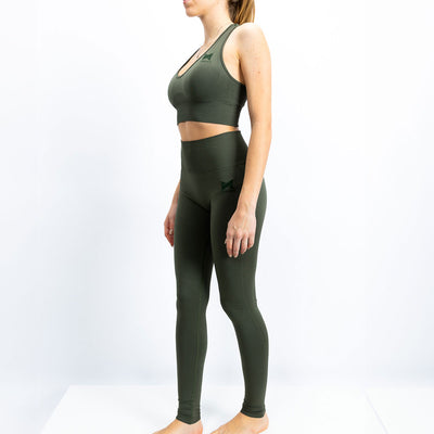 Cojunto de top e leggings de mulher, na cor verdes, para desporto, como fitness, ginásio, corrida treinos...