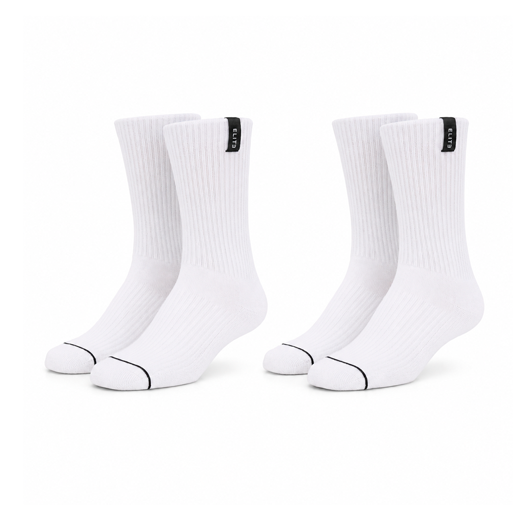 Calcetines “Elite Crew” • Comodidad y Resistencia • Algodón Superior • Pack 2 Pares • Blanco