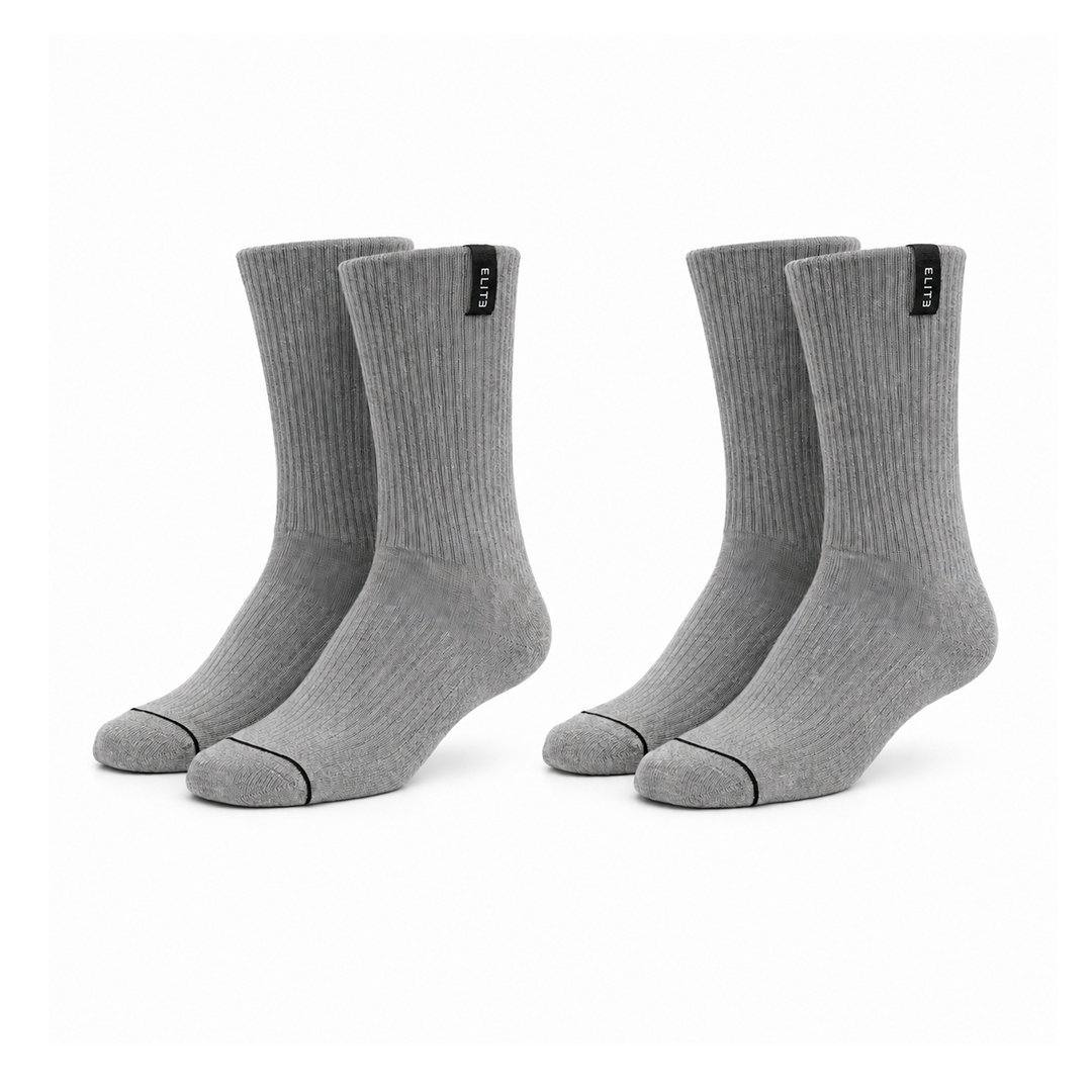 Calcetines “Elite Crew” • Comodidad y Resistencia • Algodón Superior • Pack 2 Pares • Gris