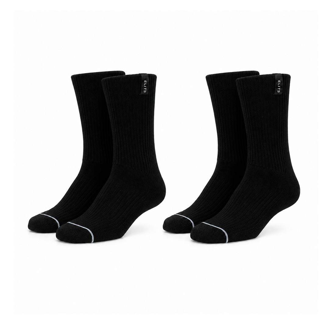 Calcetines “Elite Crew” • Comodidad y Resistencia • Algodón Superior • Pack 2 Pares • Negro