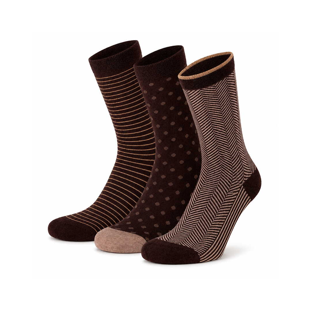Calcetines “Bambú Trendy” • Tacto de Seda de Bambú • Pack 3 Pares • Marrón