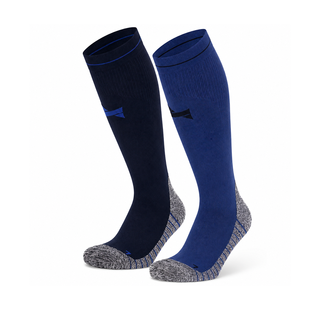 Meias de Compressão “Run Pro” • Estabilidade e Recuperação • Pack 2 Pares • Multi Azul
