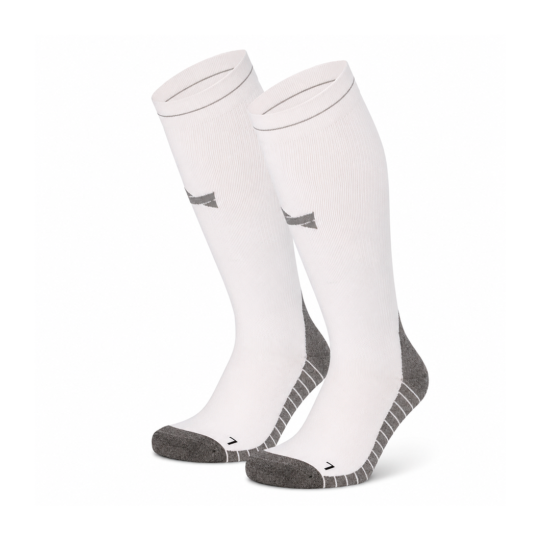 Calcetines de Compresión “Run Pro” • Estabilidad y Recuperación • Pack 2 Pares • Blanco