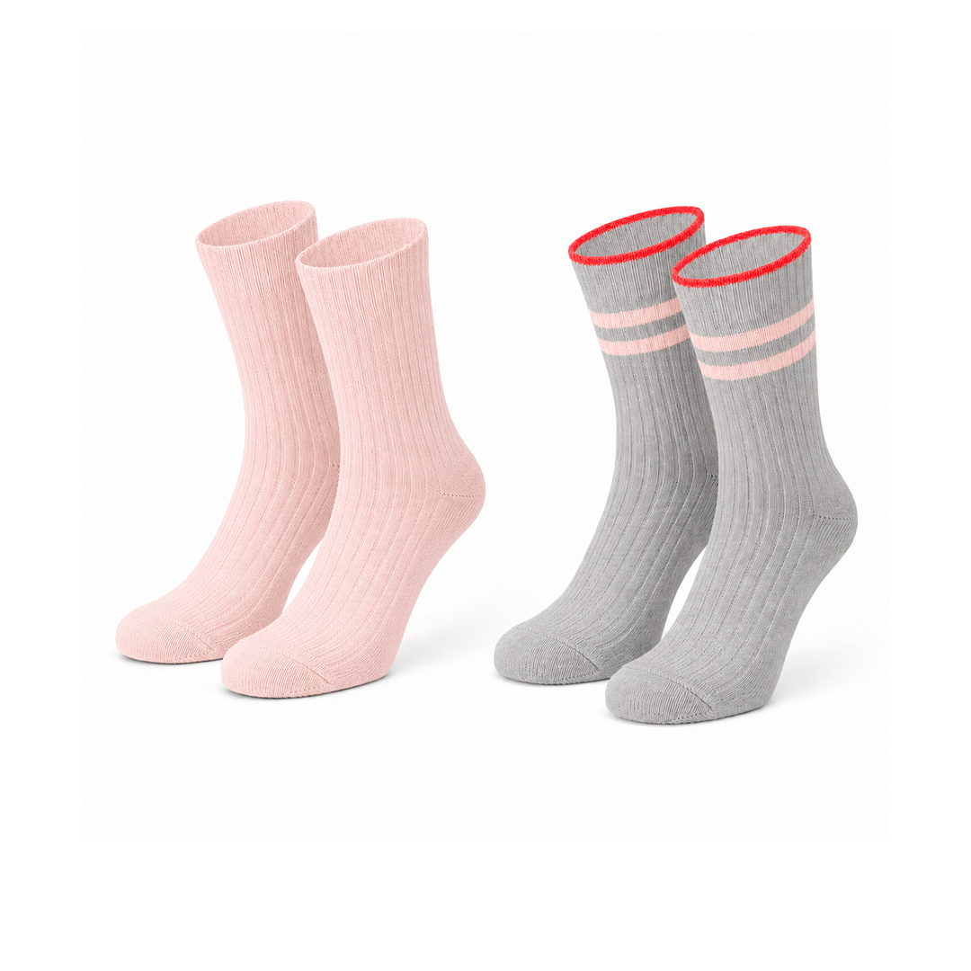 Pack de 2 Pares de Calcetines de Punto Acanalado con Rayas Rosas
