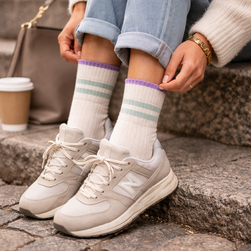 Meias Soft Riscas • Estilo Quente em Malha • Pack 2 Pares Multi Azul