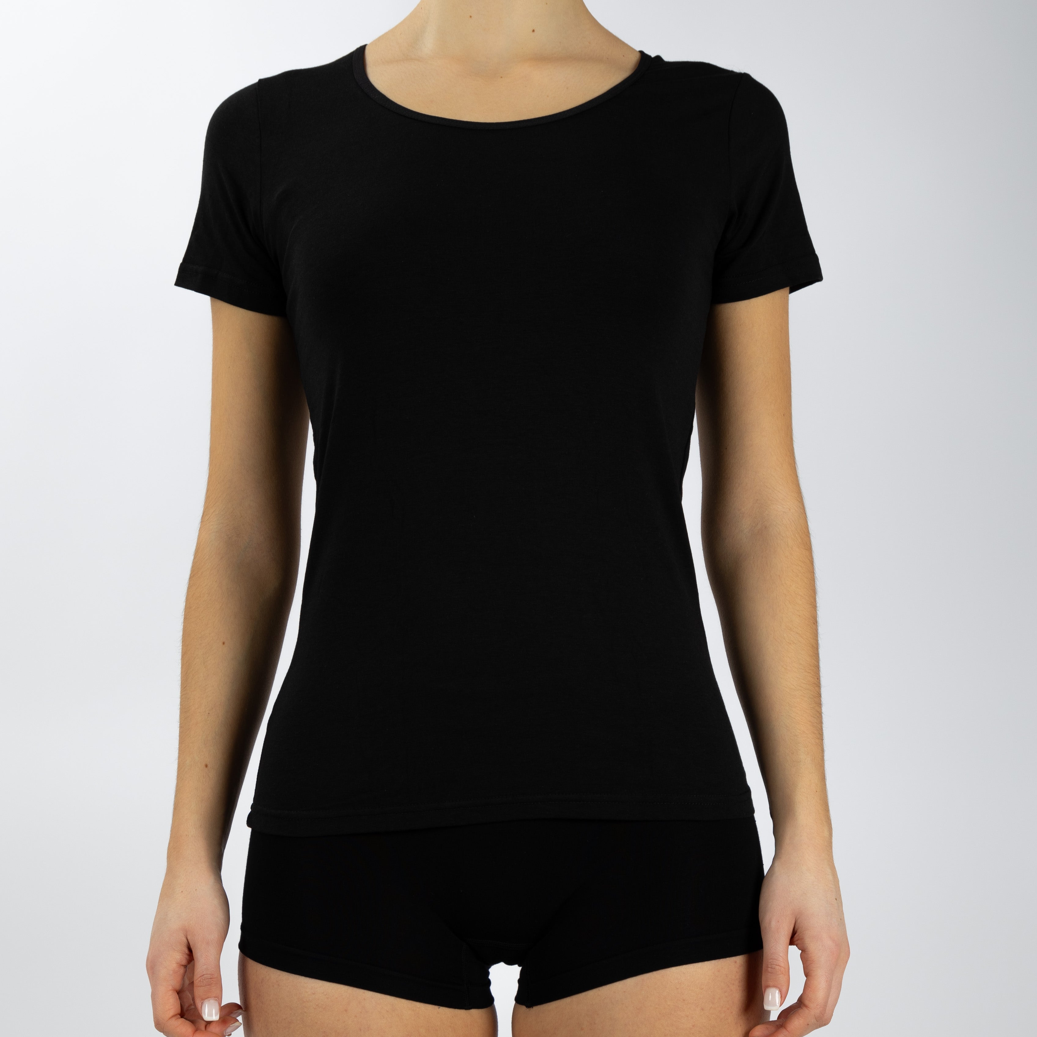 Pack 2 T-Shirts Em Fibra de BAMBU Lisas Preto (Mulher)